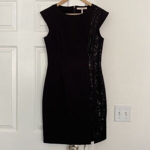 Halston Heritage black evening dress with sparkle detail.